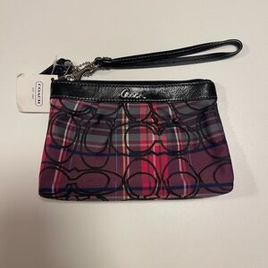 Coach Plaid Wristlet - Black and Pink